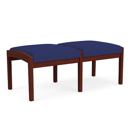Lesro Lenox Wood 2 Seat Bench Wood Frame, Mahogany, OH Cobalt Upholstery LW2001